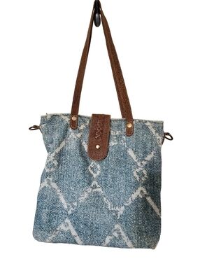 Myra Bag Beguile Shoulder Bag  Diamond Patterned Canvas Brown Leather